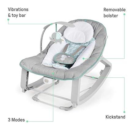 Ingenuity Keep Cozy 3-in-1 Grow with Me Vibrating Baby Bouncer, Seat & Infant to Toddler Rocker, Vibrations & -Toy Bar, 0-30 Months Up to 40 lbs (Weaver)