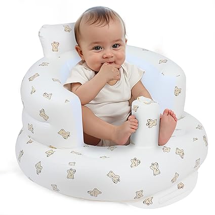 Inflatable Baby Seat for Babies 3 Months & Up, Baby Floor Seats for Sitting Up, Baby Seats for Infants, Blow Up Baby Chair with Built in Air Pump - Bear