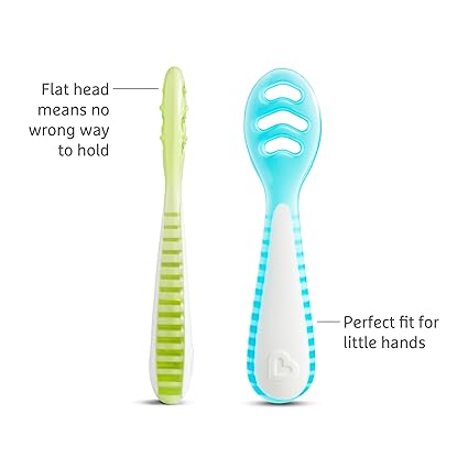 Munchkin® Gentle Dip™ Multistage First Spoon Set for Baby Led Weaning, Self Feeding, Solids & Purees, 3 Pack, Blue/Green