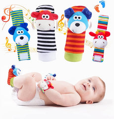 Koty Baby Wrist Rattles Foot Finder Toys Set, Toddler Rattle Sock, Arm Hand Bracelet, Feet Leg Ankle Socks, Gift for Newborn Infant Babies Boy Girl Bebe(Dog & Cow)