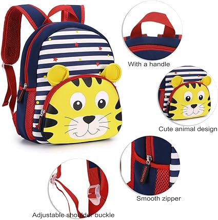 Hipiwe Toddler Backpack for Little Kids Water Resistance Kindergarten Preschool Bags Neoprene Children Schoolbag Cute Animal Cartoon Backpacks for Baby Boys Girls