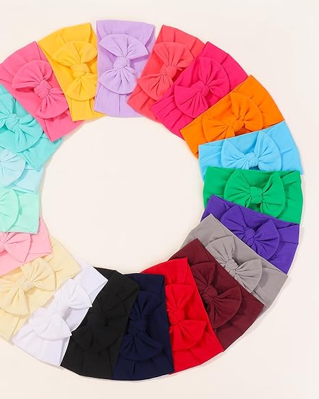 jollybows 20pcs Baby Girls Nylon Headbands Turban Hair Bows Hair Band Elastic Hair Accessories for Kids Toddlers Infants Newborn