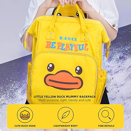 Yellow Duck Diaper Bag Backpack,Mummy Bag- Casual Daypack with Exquisite Details, Large Capacity Design Cartoon Backpacks for Girls, Multipurpose Backpack, Suitable for All Bao Ma