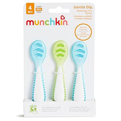 Munchkin® Gentle Dip™ Multistage First Spoon Set for Baby Led Weaning, Self Feeding, Solids & Purees, 3 Pack, Blue/Green