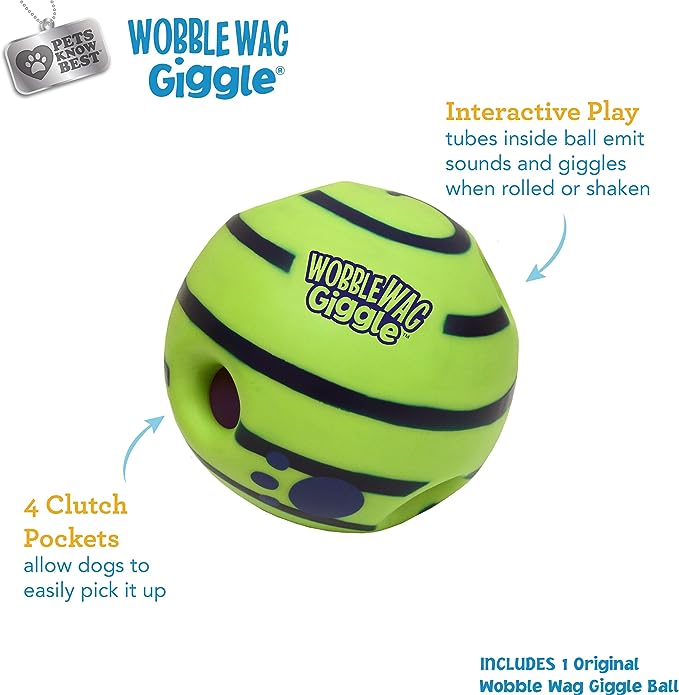 Wobble Wag Giggle Ball, Interactive Dog Toy, Fun Giggle Sounds When Rolled or Shaken, Pets Know Best, As Seen On TV