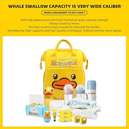 Yellow Duck Diaper Bag Backpack,Mummy Bag- Casual Daypack with Exquisite Details, Large Capacity Design Cartoon Backpacks for Girls, Multipurpose Backpack, Suitable for All Bao Ma