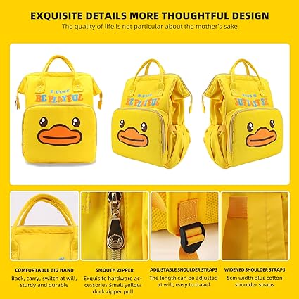 Yellow Duck Diaper Bag Backpack,Mummy Bag- Casual Daypack with Exquisite Details, Large Capacity Design Cartoon Backpacks for Girls, Multipurpose Backpack, Suitable for All Bao Ma