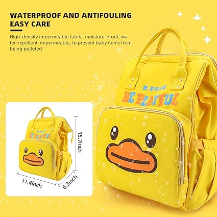 Yellow Duck Diaper Bag Backpack,Mummy Bag- Casual Daypack with Exquisite Details, Large Capacity Design Cartoon Backpacks for Girls, Multipurpose Backpack, Suitable for All Bao Ma