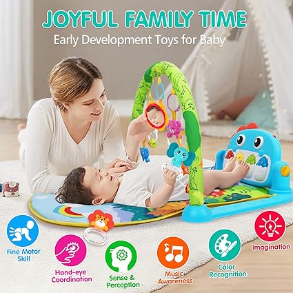 Baby Gym Play Mats Baby Toys Tummy Time Mat Toys Musical Activity Center for Newborn Infant Toys Piano Baby Play Mat Music & Light Newborn Infant Gifts for Baby Toys 0-3 6 9 12 Months, Dinosaur Style