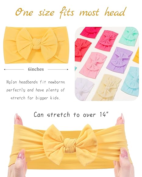 jollybows 20pcs Baby Girls Nylon Headbands Turban Hair Bows Hair Band Elastic Hair Accessories for Kids Toddlers Infants Newborn