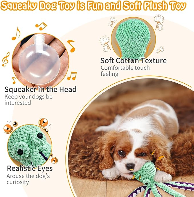 Squeaky Dog Toys for Large Dogs: Plush Dog Toys with Soft Fabric for Small, Medium, and Large Pets - Octopus Stuffed Dog Toys for Indoor Play