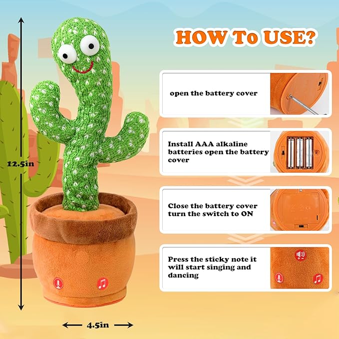 DANCING CACTUS TOY | KIDS BABY TOY WITH TALK-BACK REPEAT MIMIC AND SPEAK OPTION