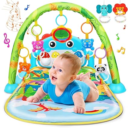 Baby Gym Play Mats Baby Toys Tummy Time Mat Toys Musical Activity Center for Newborn Infant Toys Piano Baby Play Mat Music & Light Newborn Infant Gifts for Baby Toys 0-3 6 9 12 Months, Dinosaur Style