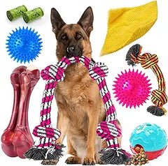 Zeaxuie Heavy Duty Various Dog Chew Toys for Aggressive Chewers - 9 Pack Value Set Includes Indestructible Rope Toys & Squeaky Toys for Medium, Large & X-Large Breeds (for Regular Chewers)