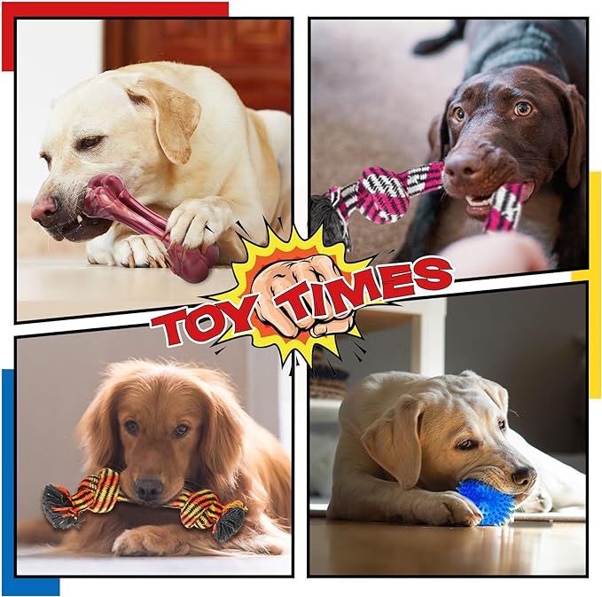 Zeaxuie Heavy Duty Various Dog Chew Toys for Aggressive Chewers - 9 Pack Value Set Includes Indestructible Rope Toys & Squeaky Toys for Medium, Large & X-Large Breeds (for Regular Chewers)