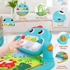 Baby Gym Play Mats Baby Toys Tummy Time Mat Toys Musical Activity Center for Newborn Infant Toys Piano Baby Play Mat Music & Light Newborn Infant Gifts for Baby Toys 0-3 6 9 12 Months, Dinosaur Style